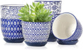 Selamica Ceramic Succulent Pots, 3.5 Inch Small Plant Pots for Indoor Plants Cactus Herbs, Succulent Planters with Drainage Holes & Saucers, Home Decor, Set of 6, Vintage Blue