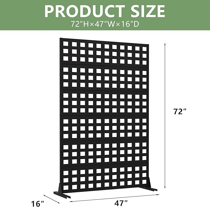 Casaphoria Metal Privacy Screen Outdoor, 72" H x 47" W Freestanding Decorative Privacy Screen for Patio Deck Balcony Garden with Stable Base, Black-Square
