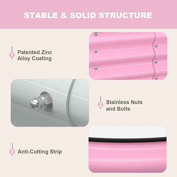 Raised Garden Bed, 6x3x1ft Galvanized Outdoor Planter Beds with Safety Edging and Gloves, Oval Metal Planter Box for Gardening Vegetables Flowers Herb-Blossom Pink