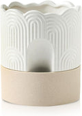 Nihow Self Watering Plant Pot: 6 Inch Ceramic Planter with Drainage Hole & Water Storage Plus - Relief Design Self Watering Pot for Indoor Plants - Beige & Nature Flower Pot