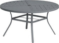 VICLLAX Round Patio Table with Adjustable Umbrella Hole for 6, All Weather Metal Outdoor Dining Table for Lawn Garden, 50" Outdoor Coffee Table, Grey Tabletop