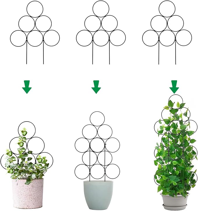 Trellis for Climbing Plants Indoor, 3 Pack Stackable Garden Trellis for Potted Plant Support, 14.2 Inch Small Houseplant Metal Wire Trellis for Vine Ivy Rose Plant Trellis (Black)