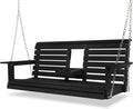 Poly Lumber 3-Seat Porch Swing, HIPS 5-Feet Bench Swing with Foldable Cup Holders,18/8 Stainless Steel Hardware, High Backrest and Deep Contoured Seat, Carbon Black