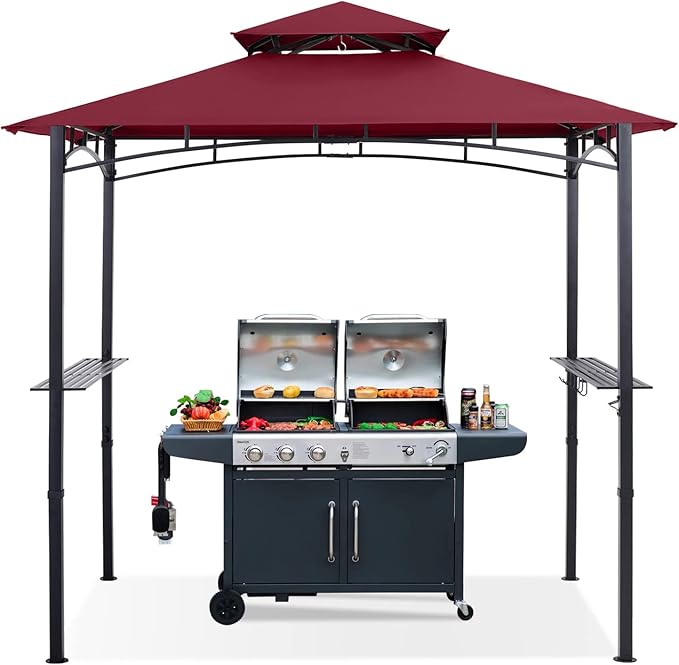 ABCCANOPY 8'x 5' Grill Gazebo Shelter, Outdoor BBQ Gazebo Canopy with LED Light (Burgundy)