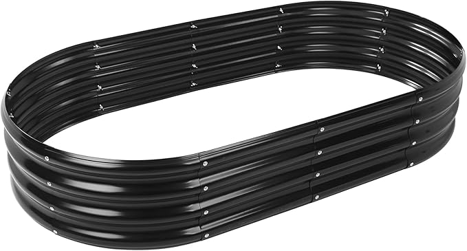 5X2.7X1 FT Oval Galvanized Metal Garden Raised Bed/Plant Box for Planting,32 Inches Diameter Iron Fire Pit Ring,Small Animal Fence-3 in 1 Modular Design in Black (Black, 60X32X11.5 Inches)