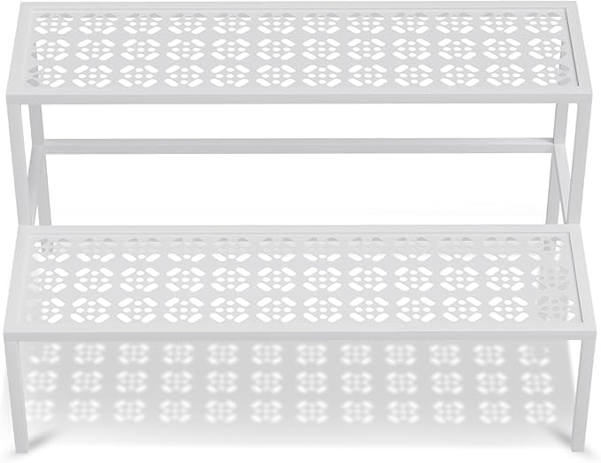 Metal Plant Stand Metal 2 Tier Potted Multiple Flower Pot Holder Plant Shelf Indoor Plants Multiple,Outdoor Heavy Duty Planter Display Shelving Unit for Patio Garden Corner Balcony Living Room(White)