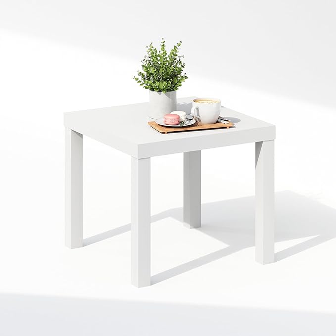 Furinno Classic Coffee Table, Square Modern Coffee Table with Triple Thick Tabletop, Simple Side Table with 4 Legs, for Living Room, Bedroom, Home Office, White