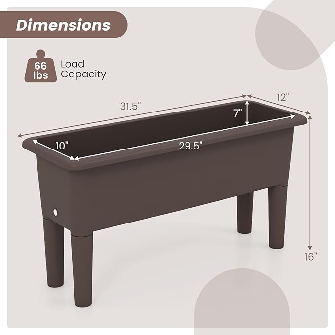 Giantex Raised Garden Beds Outdoor Set of 2, Self-Watering Planter Box with Detachable Legs & Drainage Hole, Outdoor Raised Container for Vegetable Fruit Herbs, 31.5”Lx12”Wx16”H, Easy Assembly (Brown)