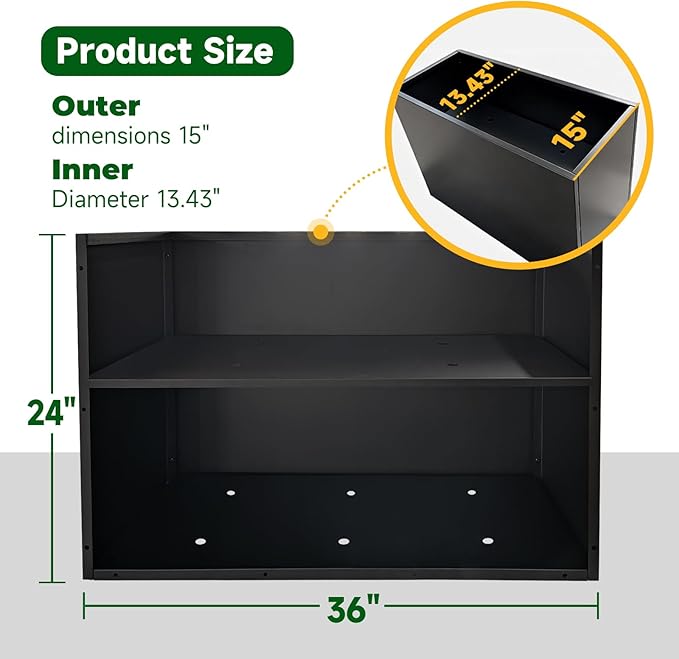 Black Steel Metallic Heavy Planter 36" x 15" x 24" for Outdoor Plants Metal Rectangular Outdoor Planter Spliced Flower Box with Partitions for Outside,Indoor,Garden (Black, 36 * 15 * 24)