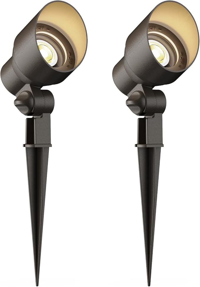 GOODSMANN Landscape Lighting 2PK Landscape Floodlights Spotlights 3W LED 200 Lumen with Replaceable LED Bulbs 12V AC with Metal Stakes Cable Connectors