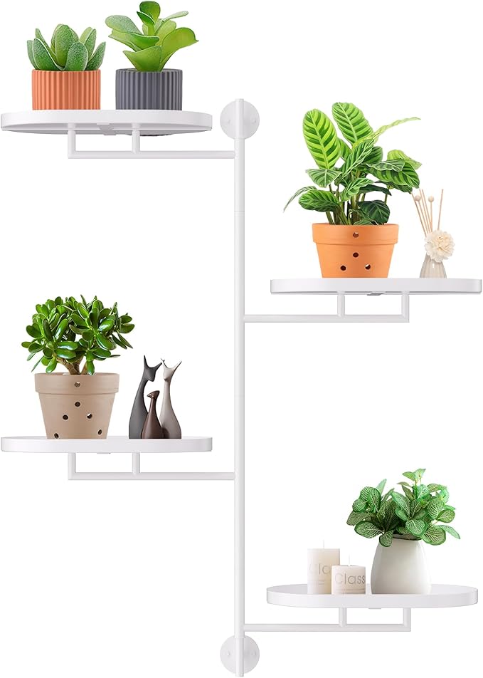 Rotating Window Shelves for Multiple Plants Indoor,4-tier Metal Corner White Plant Stand Holder Floating Hanger Shelf for Wall，Windows Sill Gifts for Planter Lover to Enhance Home Decor