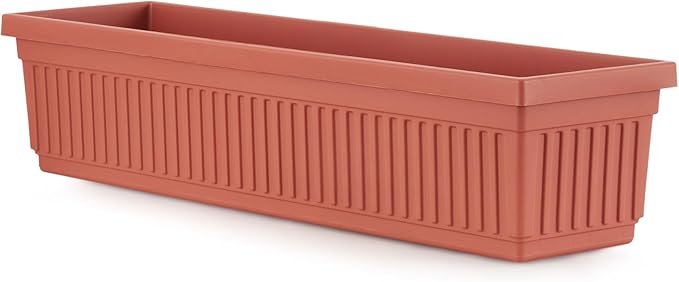 HC Companies 30 Inch Long Fluted Venetian Garden Window Container Planter Box for Indoor or Outdoor Flowers, Vegetables, or Succulents, Clay (3 Pack)