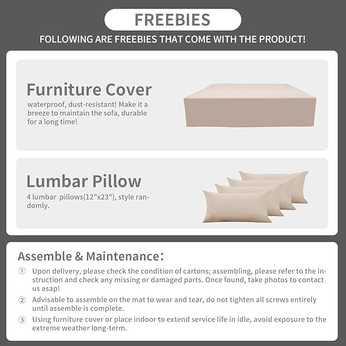 9 Pieces Outdoor Sectional All-Weather Wicker Patio Furniture Set Patio Sectional Glass Patio Table Non-Slip Cushions and Waterproof Covers, Khaki