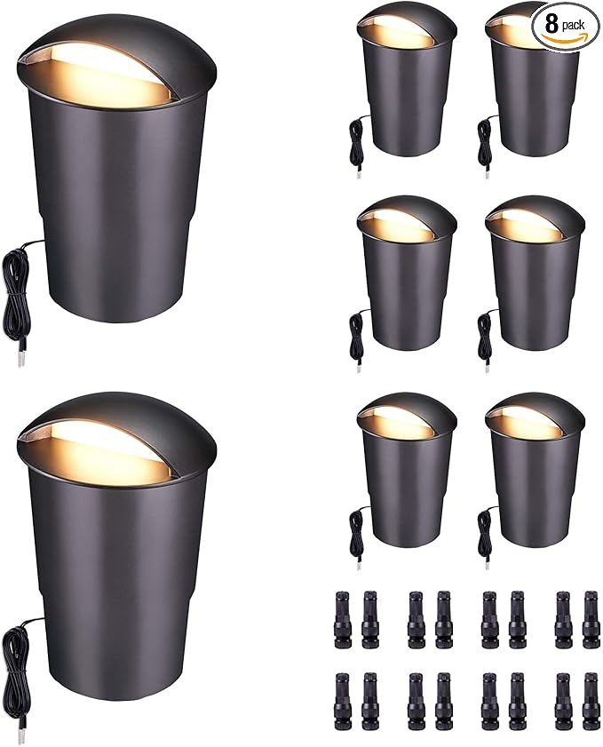 Low Voltage LED Well Landscape Lights - 12V Outdoor IP67 Ground Light, 5 Color Temperature Selectable In-Ground Light, ORB Aluminum for Path Backyard House 3W 170LM 8 Pack