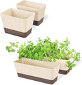 SUREAM Indoor Herb Planter Boxes, 4 Pack Window Box with Tray, Modern Plastic Plant Flower Succulent Cactus Pots for Windowsill, Garden Balcony, Home Office Outdoor Decor(6x3.8, 12x3.8, 16x3.8Inch)