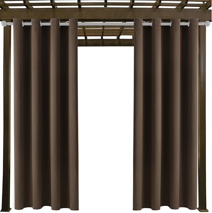 Waterproof Outdoor Curtain W52 x L84 - Grommet Top Sunlight Blocking Window Treatment Drapes Blackout Curtains for Home Bedroom Living Room Outdoor Patio Porch Pergola Cabana Gazebo (2 Panels)
