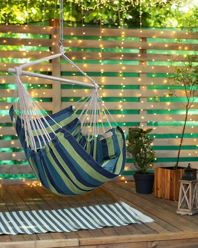 XXL Hammock Chair Hanging Rope Swing with 2 Cushions - Max 500lbs-Perfect for Patio, Porch, Bedroom, Backyard, Indoor or Outdoor - Includes Hanging Hardware Kits