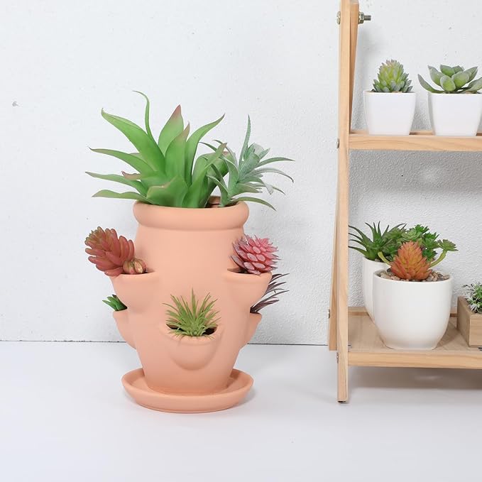Strawberry Planter Garden Tower with 6 Pocket Terracotta Pot Vertical Garden Planters Pot Versatile Flower Container for Home Patio Balconies Gardening