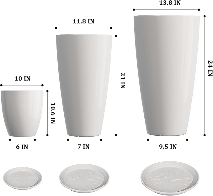 QCQHDU 24,21,11 inch Large Planters with Drainage Hole & Saucer, Set of 3 Plant Pots Tall Planter for Indoor & Outdoor Plants Home Modern Decor