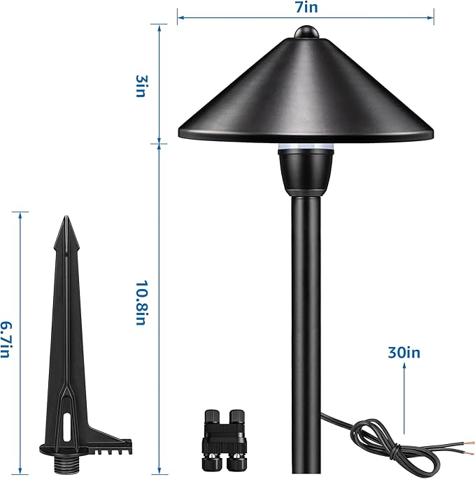 SUNVIE Low Voltage Landscape Lights 3W LED Pathway Lights Low Voltage 3000K Landscape Lighting 12-24V Waterproof Aluminum Wired Landscape Path Lights for Garden Walkway Yard ETL Listed Cord, 12 Pack