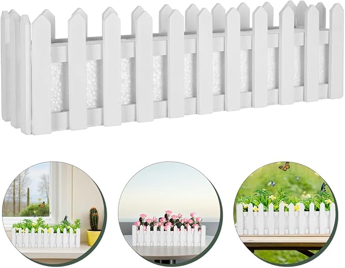 YARDWE Picket Fence Panels Wooden Picket Fence Flower Pot Window Box Planter Garden Planter with Fence Design for Artificial Flower Plants Picket Fence