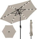 Best Choice Products 7.5ft Outdoor Solar Market Table Patio Umbrella for Deck, Pool w/Tilt, Crank, LED Lights - Beige