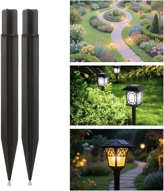 8.25" Reinforced ABS Plastic Solar Ground Spikes - Durable Solar Light Replacement Stakes for Garden, Pathway, Deck, Camping, Christmas Lights (Fits 0.83" Inside Diameter) (Black-10 Pack)