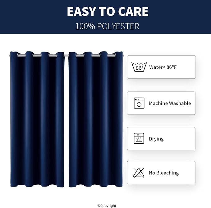 Outdoor Indoor Curtains W52 x L108 for Patio - Weather-resistant Window Panels Privacy Protect Grommet Top Thermal Insulated Home Curtain for Porch Pergola Lawn Garden Hot Tub Area (Navy, 2 Panels)