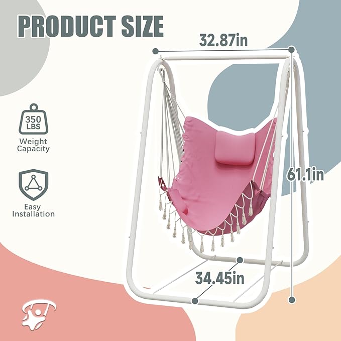 G TALECO GEAR Hammock Chair with Stand,Heavy-Duty and Rustproof Hanging Chair with Stand,Hammock Swing Chair Stand,for Indoor Outdoor Patio Yard Garden Porch (Pink)