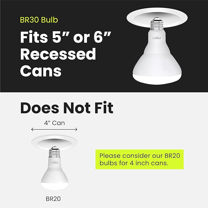 Feit Electric BR30 LED Light Bulbs, 100W Equivalent, Dimmable, E26 Standard Base, 80 CRI, 1400 Lumens, 3500K Neutral White, 120V, 10 Years Lifetime, Damp Rated, 6 Pack, 100BR30DM83510KLED/6