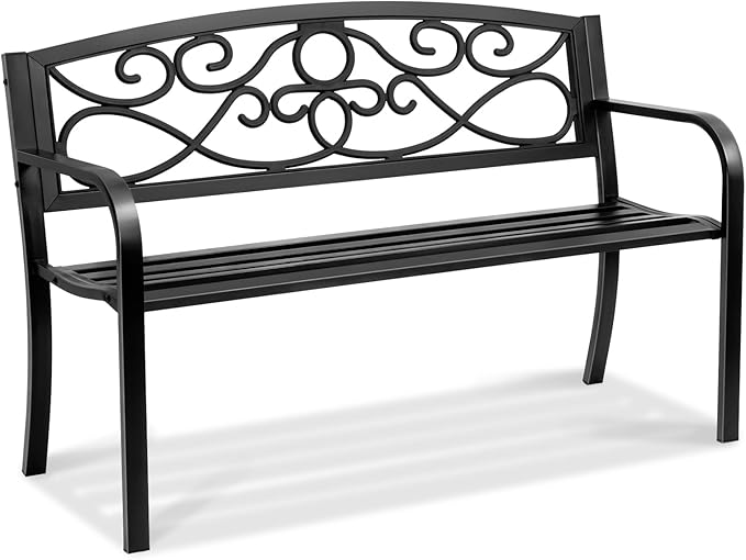 VEVOR Outdoor Bench, 50 inches Metal Garden Bench for Outdoors, 550 lbs Load Capacity Bench, Outdoor Garden Park Bench with Backrest and Armrests, Patio Bench for Garden, Park, Yard, Front Porch