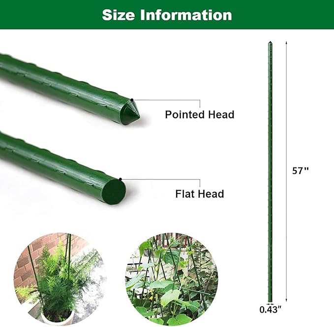 Garden Plant Stakes 57 Inch (Approx 5Ft) Tomato Stakes, 20 Pack Steel Plant Stick Support for Growing Climbing Plants, Garden Fences Poles