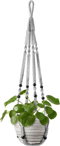 Mkono Macrame Plant Hanger Indoor Hanging Planter Basket with Wood Beads Decorative Flower Pot Holder No Tassels for Indoor Outdoor Boho Home Decor 35 Inch, Grey, Set of 1 (POTS NOT Included)