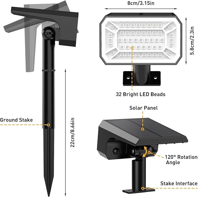 Solar Color Changing Spot Lights Outdoor Waterproof IP65, [12 Pack/32 LED/7 Modes] 2-in-1 Landscape Spotlights, Auto On/Off High Lumens Spot Lights for Outside Yard Garden Pathway Walkway