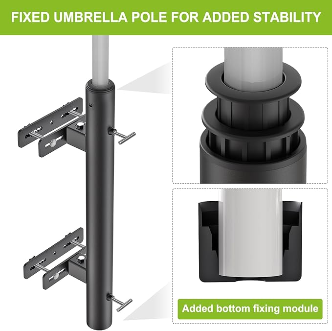 Heavy Duty Deck Railing Umbrella Holder, Adjustable Patio Umbrella Stand for 1-2 Inch Poles, Secure & Sturdy Railing Grille Mount, Maximizes Outdoor Space