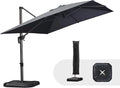 PURPLE LEAF 9'×11.5' Cantilever Patio Umbrella with Base Rectangle Offset Outdoor Umbrella Cover with Zipper for Garden Deck Pool Grey
