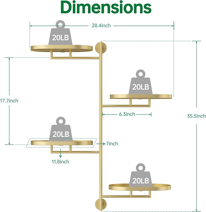 Rotating Window Shelves for Multiple Plants Indoor,4-tier Metal Corner golden Plant Stand Holder Floating Hanger Shelf for Wall，Windows Sill Gifts for Planter Lover to Enhance Home Decor