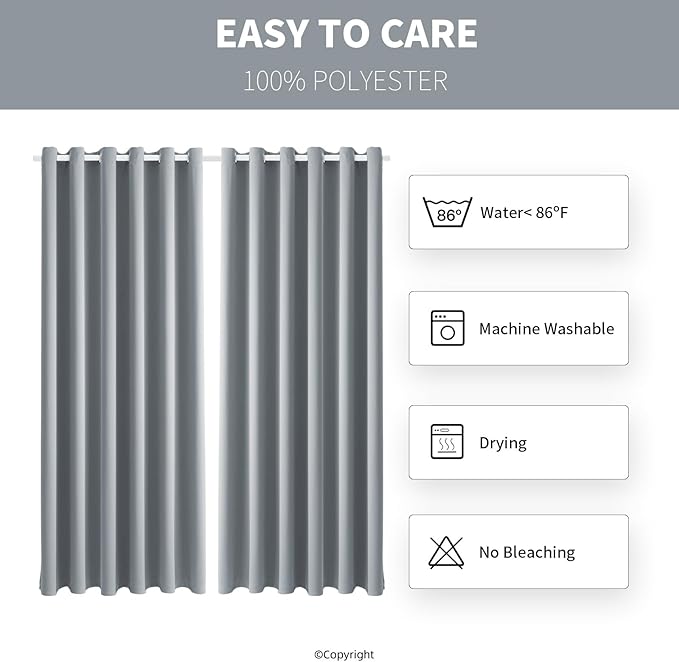 DIVA EN CAMINO DEC Outdoor Patio Curtain Waterproof Darkening Thermal Insulated Indoor Curtains for Bedroom, Porch, Living Room, Pergola, Cabana, W84 x L108, Light Gray, Set of 2 Panels
