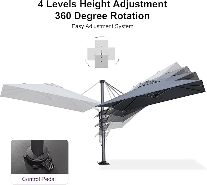 PURPLE LEAF 8' X 8' Patio Umbrella with Steel Plate Base for Pool 7' High Offset Outdoor Cantilever Umbrella Swimming Pool Umbrella with 360°Rotation for Poolside Grey