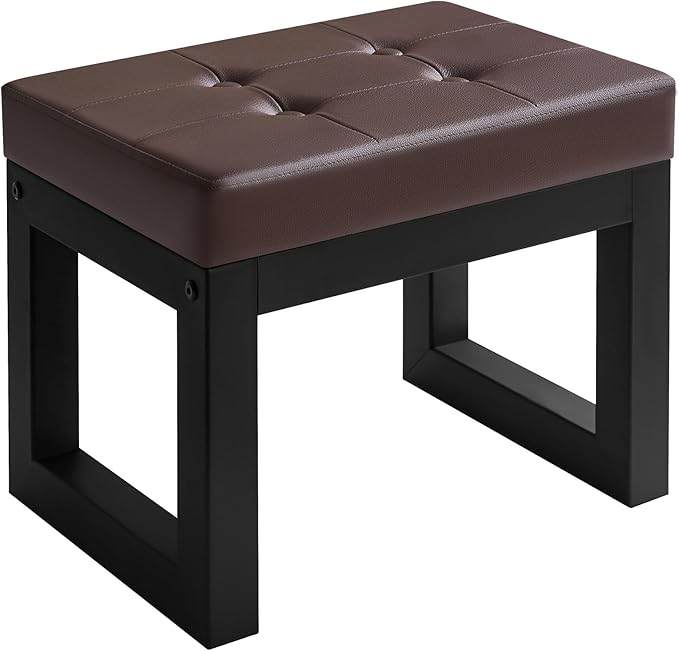 IBUYKE 16 Inch Small Foot Stool Ottoman, Rectangle PU Faux Leather Foot Rest with Padded Seat and Metal Legs, Modern Ottoman Foot Rest for Living Room Bedroom Entryway Couch, Deep Coffee WBD026K