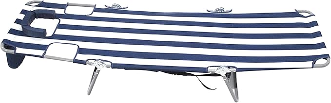 Ostrich the Backpack Chaise Lounge, Folding & Reclining Outdoor Beach Chaise Lounger Chair for Lawn, Pool, Patio, Garden, and Yard, Blue Stripe