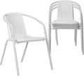 VINGLI PE Rattan Outdoor Dining Chairs Set of 4, Plastic Stackable Patio Chairs for Indoor, Porch, Restaurant, Garden, White
