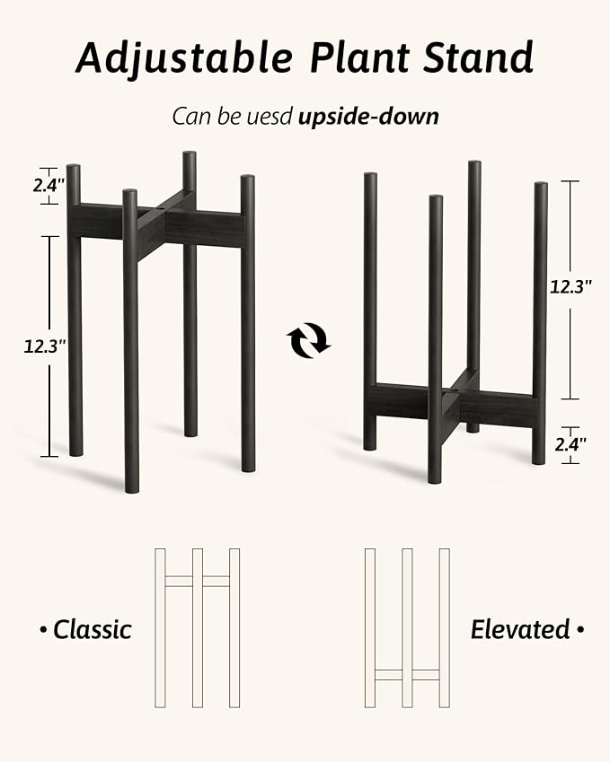 Adjustable Plant Stand Indoor, Bamboo Plant Stand Fits 8 9 10 11 12 Inches, Small Corner Planter Holder for Indoor Plants, Single Floor Plant Stands for Living Room Balcony, Black Tall