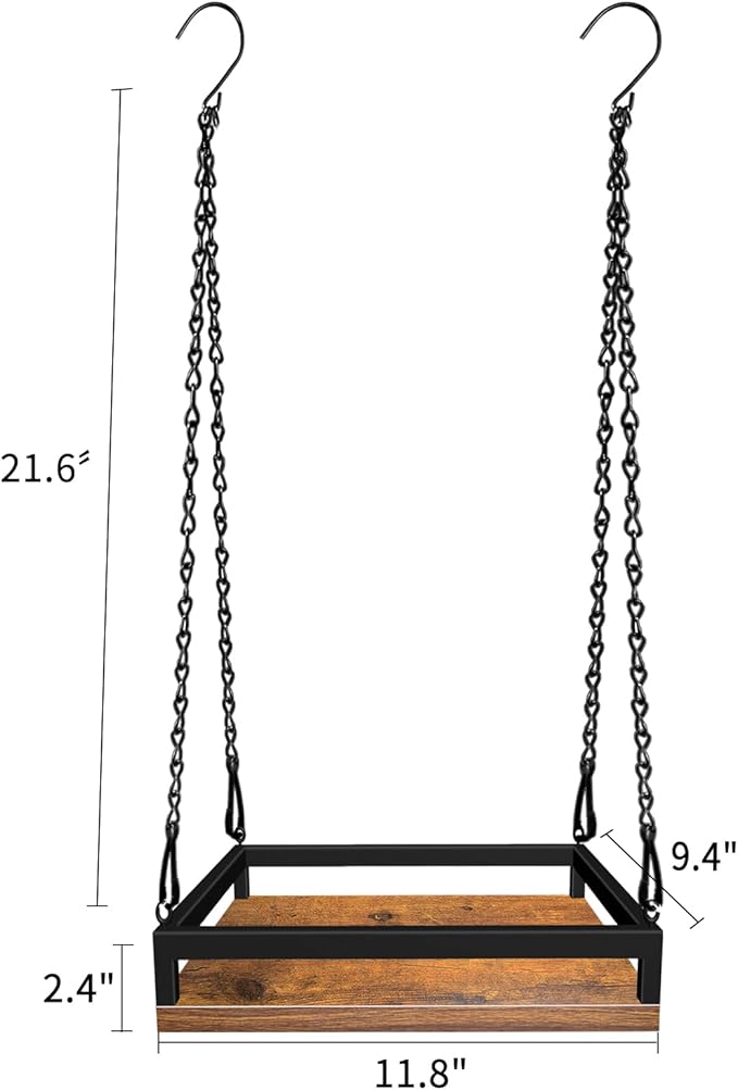 Plant Hanger Indoor, 11.8" Wooden Hanging Plant Holder with Metal Frame Hanging Planter for Indoor Plants Load 50LB Hanging Plant Shelf with 27.6" Long Chain, Ideal for Heavier Pots Window Ceiling