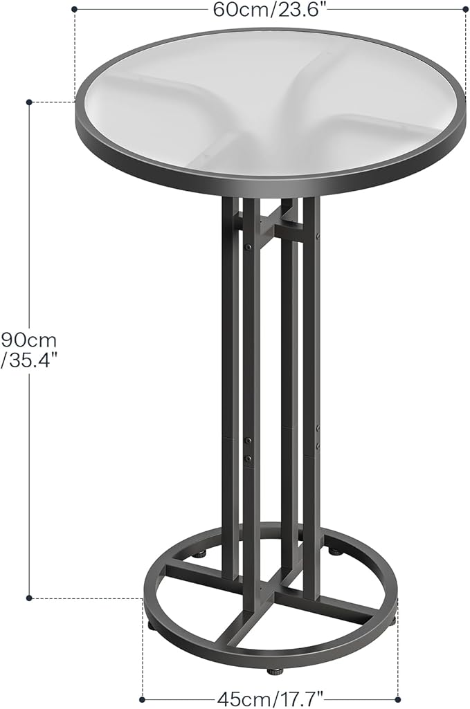 HOOBRO Bar Table, 23.6-Inch Round Pub Table, Frosted Glass Cocktail Table with Sturdy Iron Frame & Adjustable Feet, Modern Small Coffee for Home Bar, Kitchen, Living Room, Outdoor, Black BK96BT01