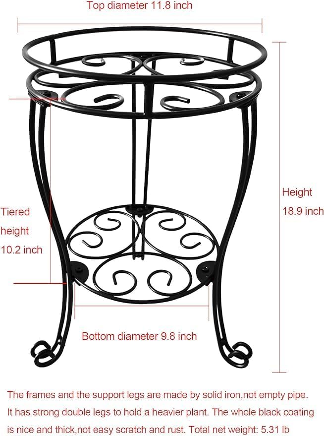 11.8 inches Diameter Tall Metal Plant Stand for Indoor or Outdoor,Heavy Duty Flower Pot Stand Rack Holds Big Heavy Plants,Black (18.9 INCHES TALL)