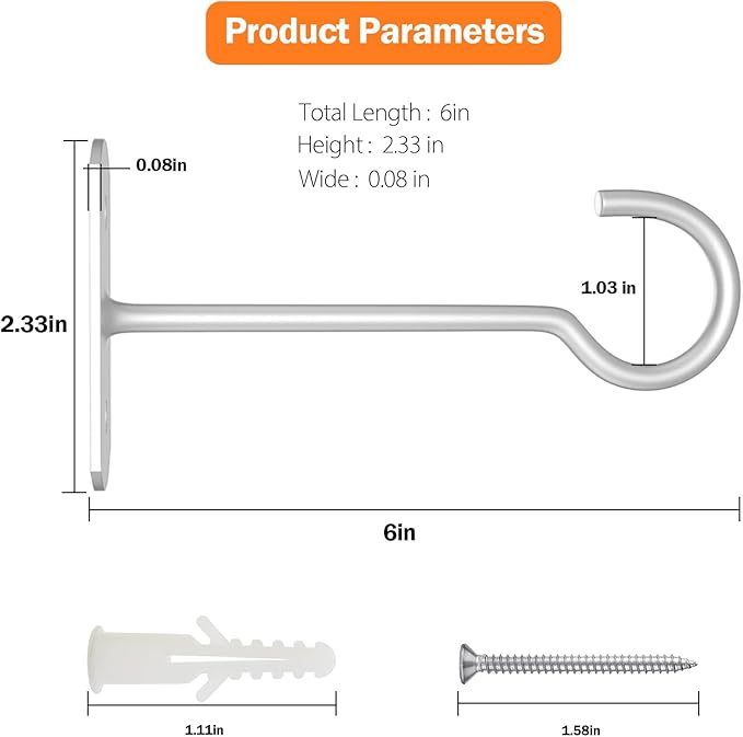 Metal Hanging Plant Hooks 6in 4Pack Decorative Wall Plant Hanger for Hanging Lanterns Bird Feeder Flower Basket Home Decor Indoor & Outdoor White