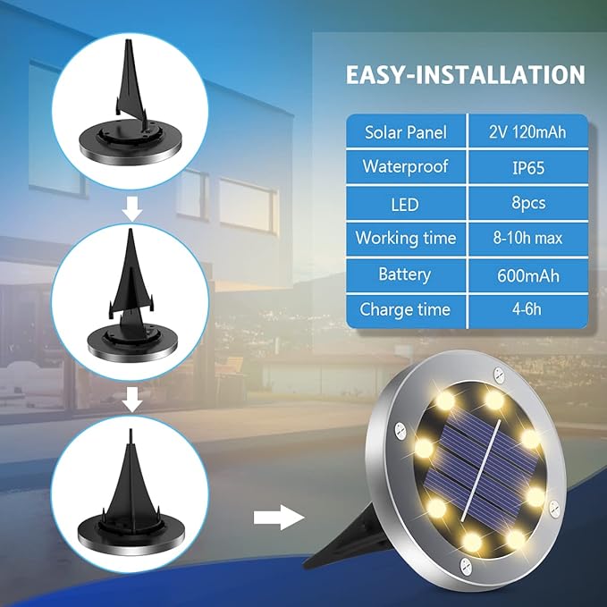 Solar Lights Outdoor Waterproof, 12 Pack Solar Ground Lights with Large Capacity Battery, High Efficiency Solar Powered Lights for Outdoor Garden, Patio, Pathway and Yard (Warm Light)