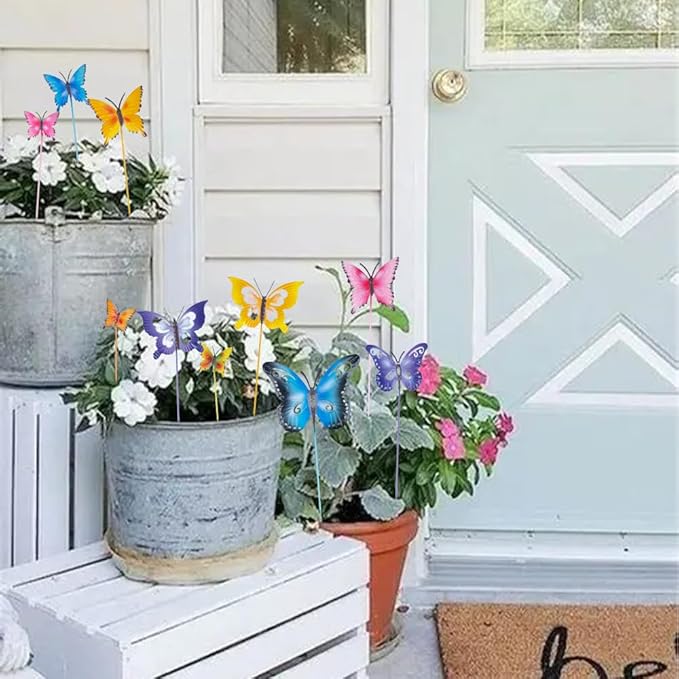 hogardeck Garden Decor for Outside, Set of 10 Metal Butterfly Decorative Garden Stakes for Spring Decor, Yard Art Garden Decorations for Outdoor Lawn Pathway Patio
