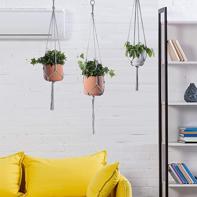 ELANE 6PCS Macrame Plant Hanger Indoor Hanging Planter Basket Decorative Tassels Flower Pot Holder for Indoor Outdoor Home Decor(6Pcs Grey)
